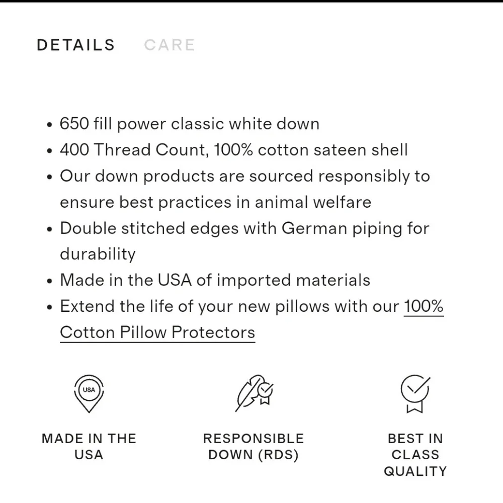 NWOT- Quince Standard White Duck Down Premium Pillow (Medium)(P34)